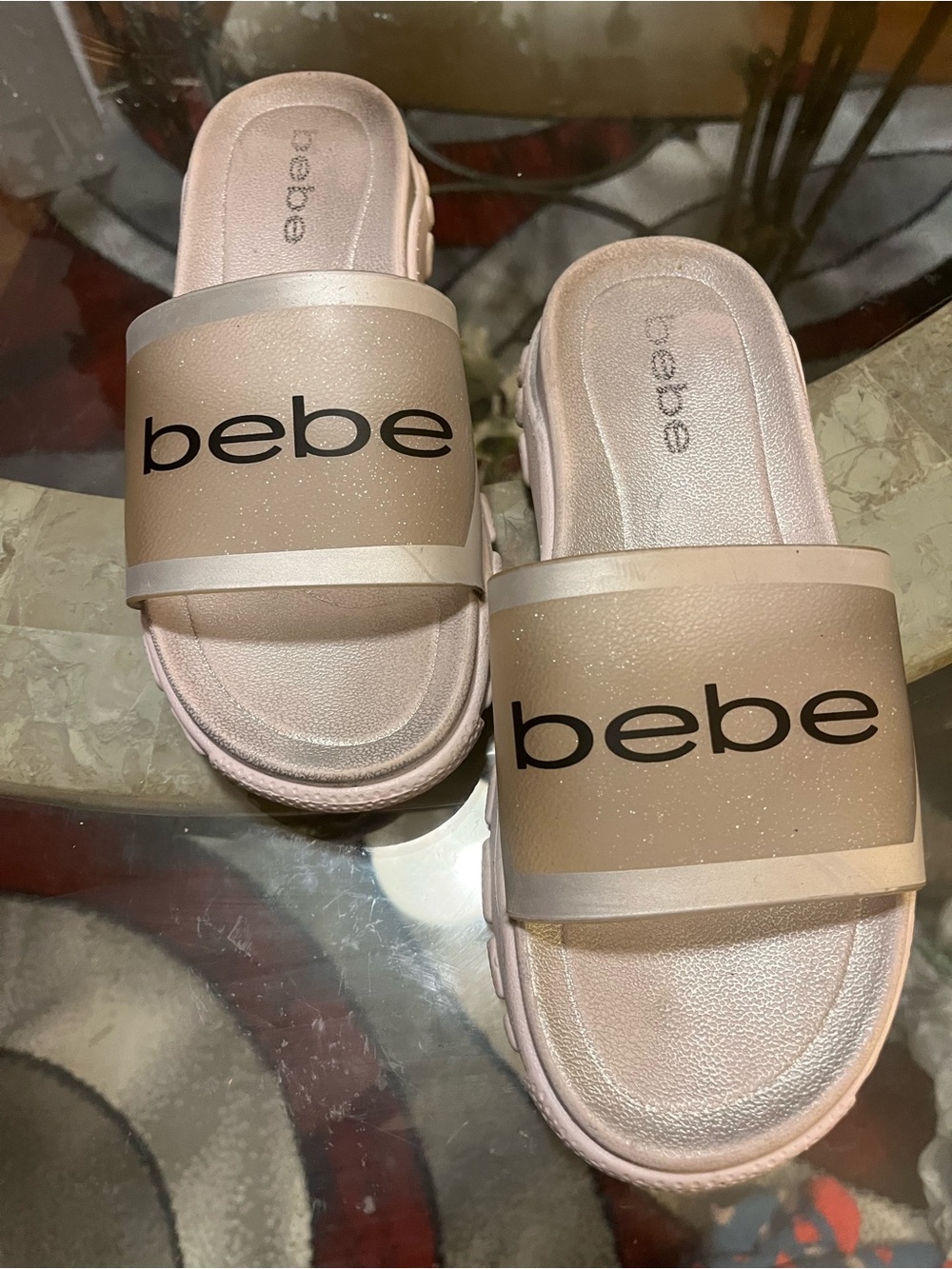💝BeBe💝 Women's Silver/Grey Slide Sandals